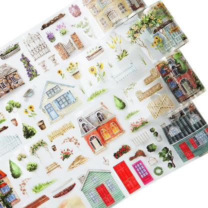 Dream Courtyard PET Tape Set, 4 Rolls of Scenic Ephemera by Auriicleaf