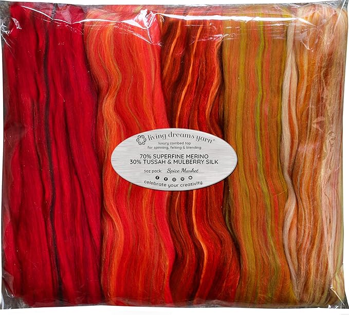 Merino Silk Luxe Tonal Designer Blend. Superfine Merino, Tussah Silk. Top Roving by LivingDreamsYarn