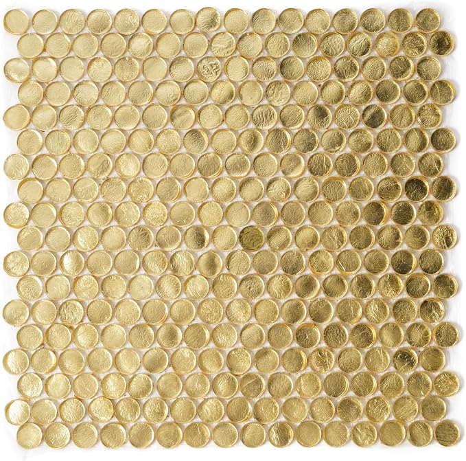 1.03 sq ft/Piece Pack of 1, Glossy Gold Glass Penny Round Mosaic Tiles – 12.2" - Image 2