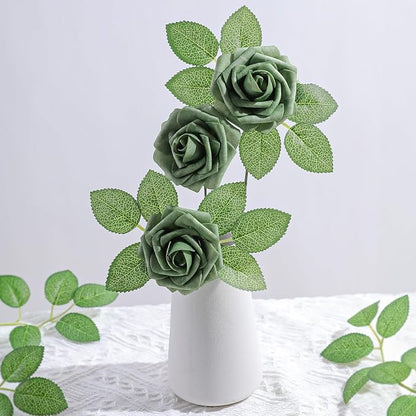 AmyHomie Artificial Flowers Green Rose 25pcs Real Looking Fake Roses w/Stem - Image 6