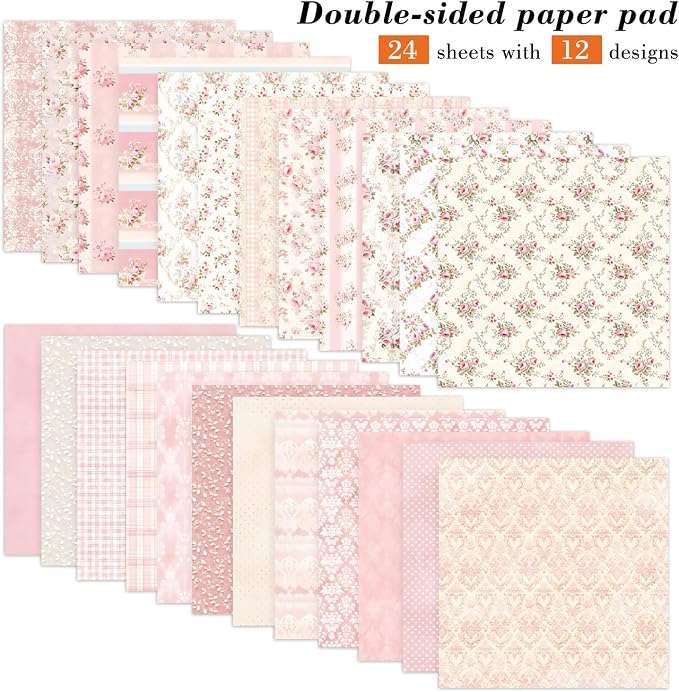 6 Inch Pink Flowers Scrapbooking Paper Pad - Image 2