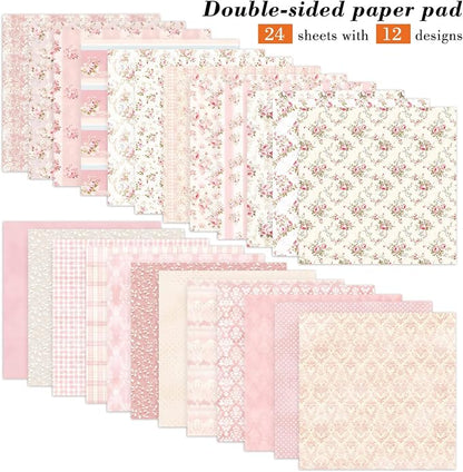 6 Inch Pink Flowers Scrapbooking Paper Pad - Image 2