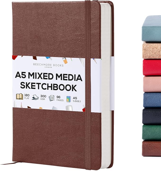 Beechmore Books A5 Sketch Book – 5.8"x8.3" Premium Vegan Leather Hardcover by BeechmoreBooks