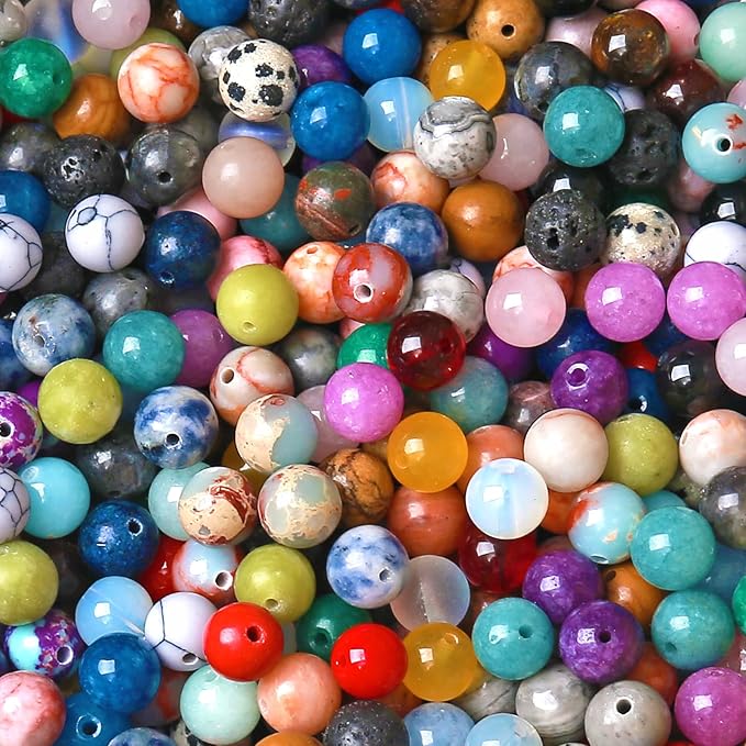 100PCS 10MM Mixed Color Stone Beads Round Loose Spacer Gemstone Beads - Image 2