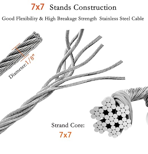 1/8 Inch Stainless Steel Wire Rope Kit, 7x7 Strands, 165 ft Length, - Image 2