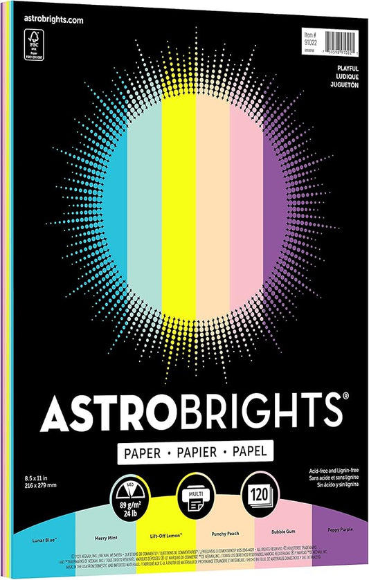 Astrobrights Colored Paper, 8.5" x 11", 24 lb/90 gsm, Playful 6-Color Assortment by Astrobrights