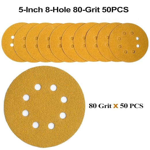 5-Inch 8-Hole Hook and Loop Sanding Discs 80-Grit Random Orbit Sandpaper - Image 3