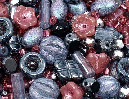 2.1oz Mix of Unique Czech Bohemia Glass Pressed Beads, Matte and Glossy - Image 5