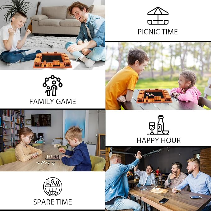 Upgraded 1-4 Players Shut The Box Dice Game, Wooden Board Table Family Game - Image 6