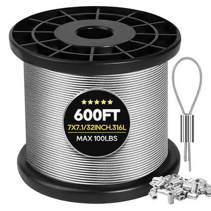316 Stainless Steel Cable, 600FT 1/32IN Wire Rope 7 * 7 Strand by Unknown