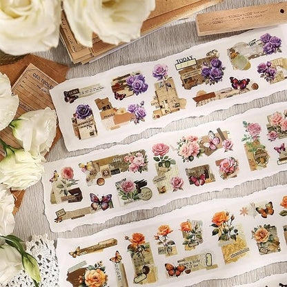 6Pcs Floral PET Tapes, Vintage Pre-Cut Tapes - Image 3