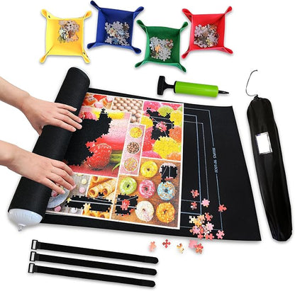 Black 1500 Pieces Jigsaw Puzzle Mat Roll Up | Unique Design, Portable Puzzle by Gourbette