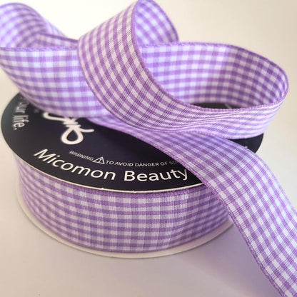 Purple and White Woven Edge Plaid Ribbon 100% Polyester Gingham Ribbon 25 Yards - Image 6