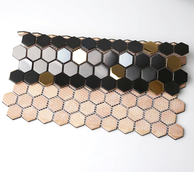 Blujellyfish Black and Gold Backsplash Wall Tiles Hexagon Mosaic Shower Floor - Image 8