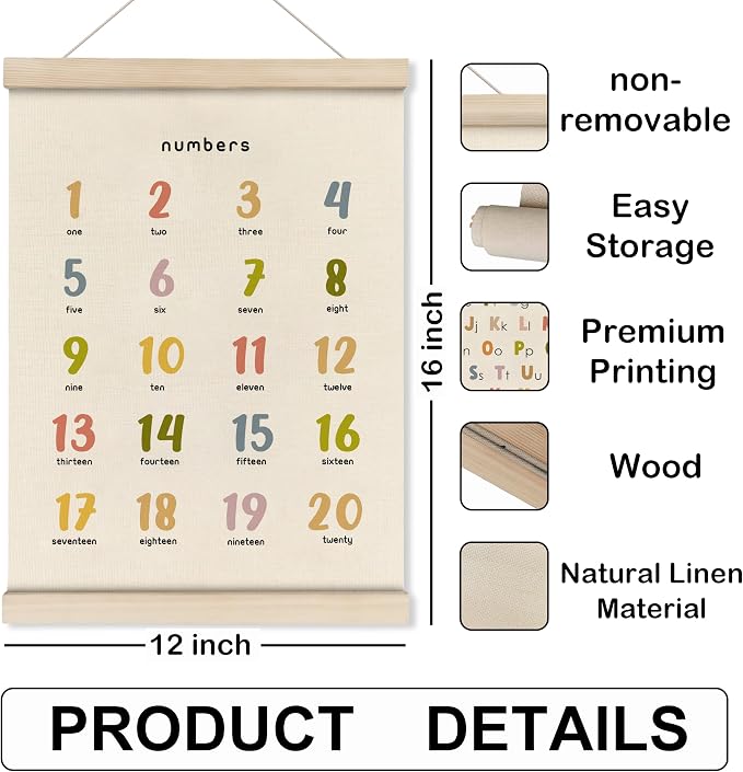 HRQKO Alphabet Numbers Poster Hanger Frame Set of 2, Nursery Wall Decor - Image 7