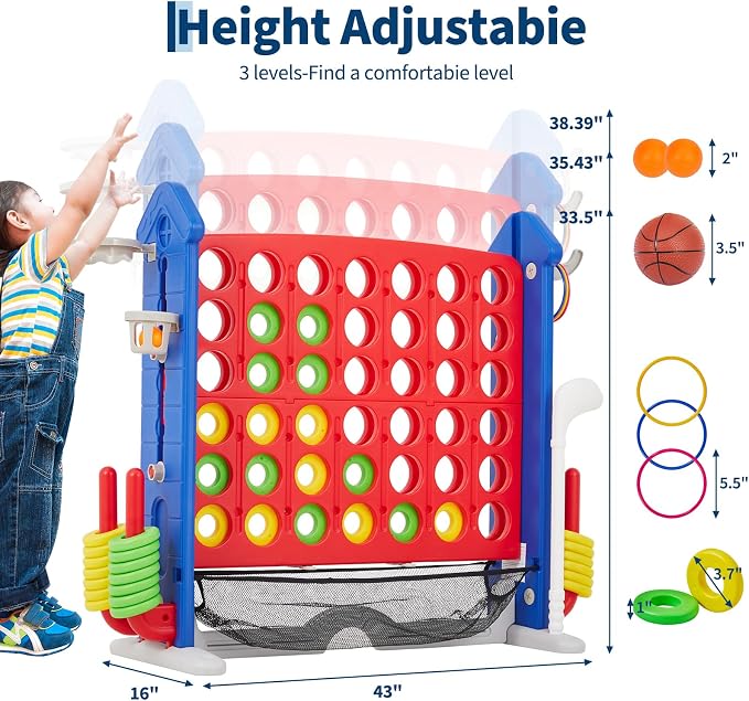Giant 4 in a Row Game, Adjustable Height Board Jumbo 4-in-a-Row Game - Image 2