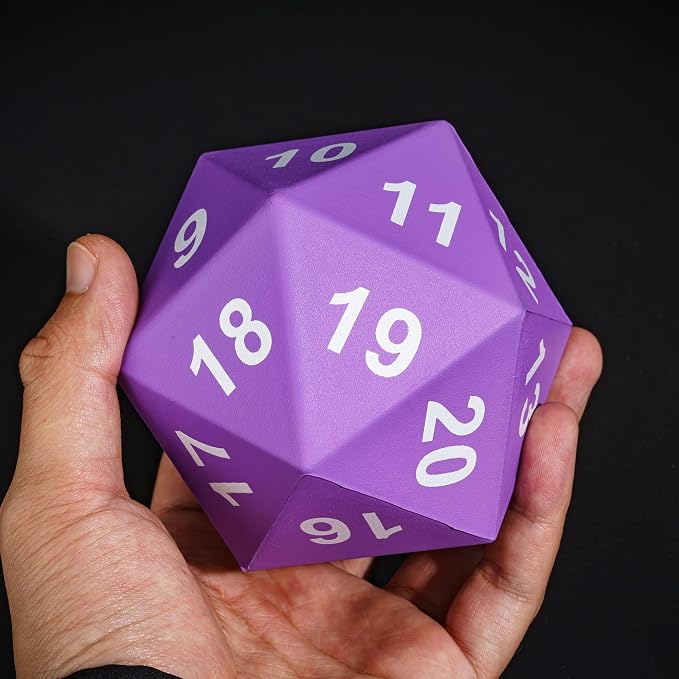Large Foam D20 Dice, 80mm Purple 20 Sided Dice D&D Polyhedral Set - Image 3