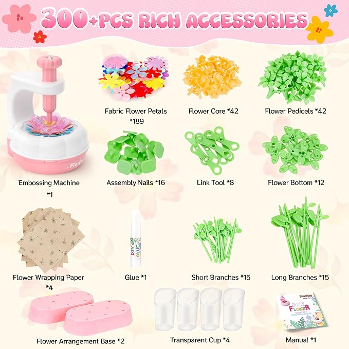 GirlsHome 300+PCS Fabric Flower Bouquets Toys, DIY Flower Crafts Kits - Image 3