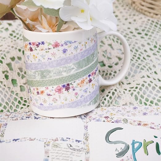 YUBX Spring Washi Tape Set 16 Rolls Flowers Printed Embellishment Green - Image 8