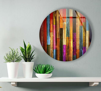 My Photostation.com 24'' Diameter Colorful Wood Pattern Round Glass Wall Art - Image 8