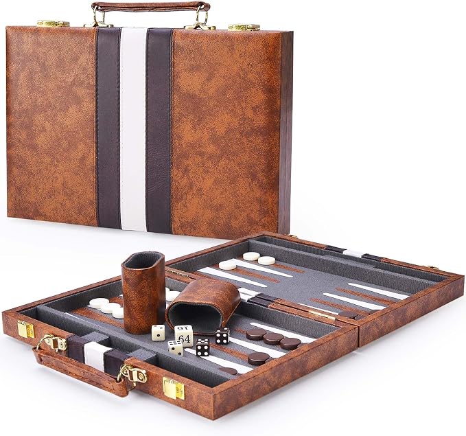 AMEROUS Backgammon Set, 11 Inches Classic Board Game withLeather Case, Folding - Image 2