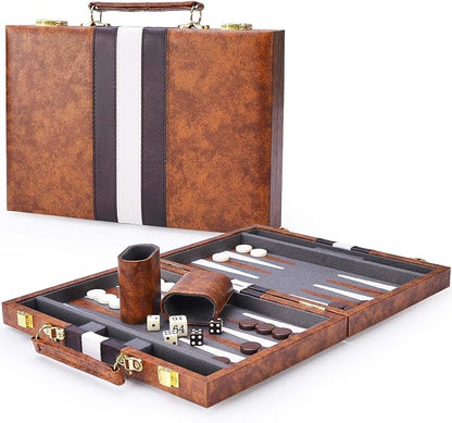 AMEROUS Backgammon Set, 11 Inches Classic Board Game withLeather Case, Folding - Image 2
