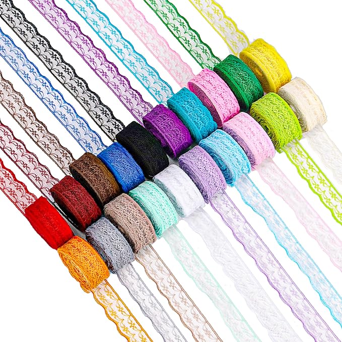 Swpeet 20 Rolls in Total 200 Yards 2.2cm×10 Yards Colorful Lace Ribbon by Swpeet