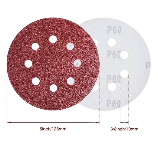 S SATC 5 Inch 8 Hole Hook and Loop Sanding Discs 60 Grit Random Orbit Sandpaper - Image 2