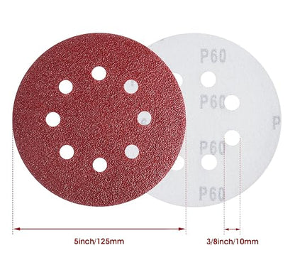S SATC 5 Inch 8 Hole Hook and Loop Sanding Discs 60 Grit Random Orbit Sandpaper - Image 2