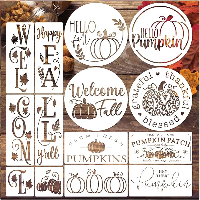 14 Pieces Fall Stencils for Painting on Wood Reusable Hello Pumpkin Stencil - Image 8