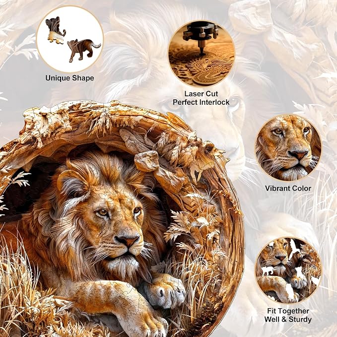 KAAYEE Wooden Puzzles for Adults, 3D Vision Effect Lion King Wooden Jigsaw - Image 4