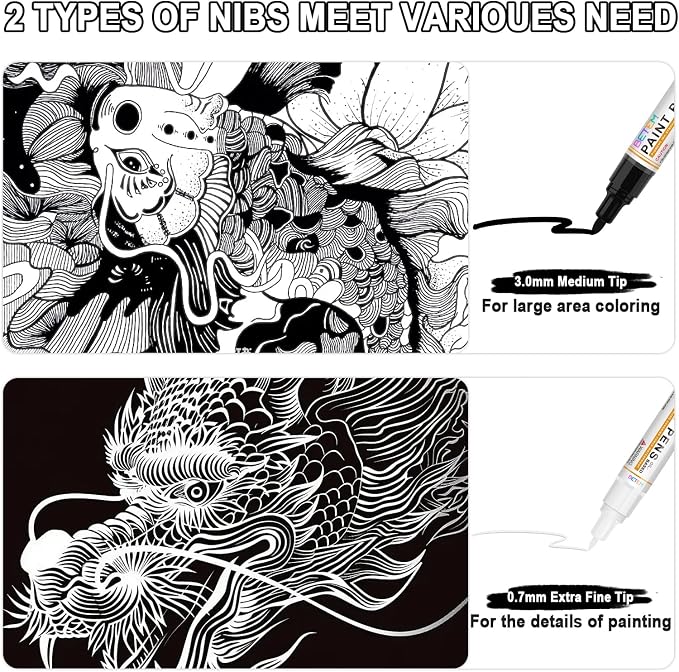 Betem 4 Count Dual Tip Oil Based White Black Paint Markers Pens, Permanent - Image 3