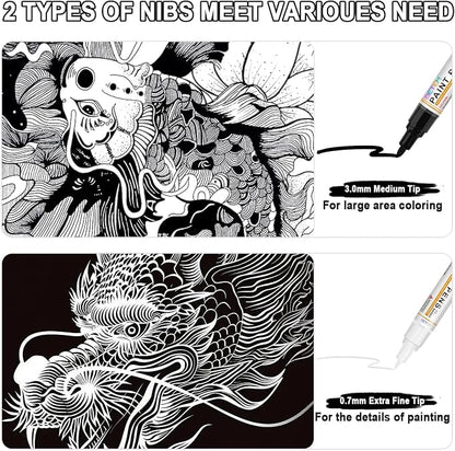 Betem 4 Count Dual Tip Oil Based White Black Paint Markers Pens, Permanent - Image 3