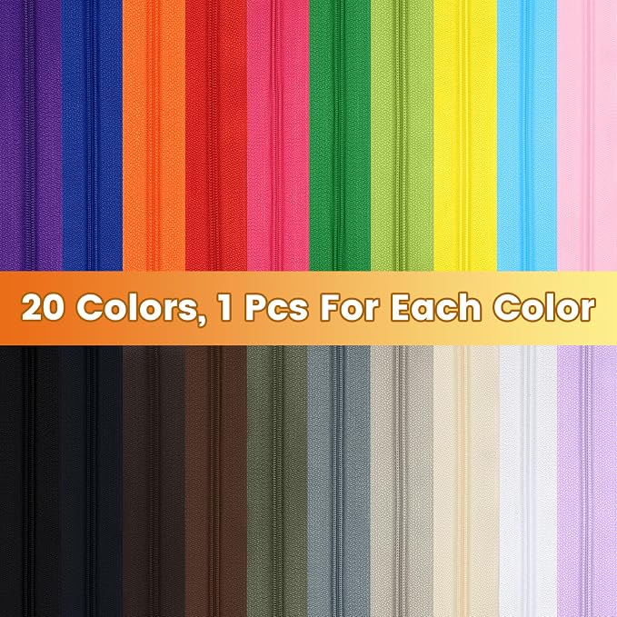 DOITEM 62 Yards 20 Pieces Sewing Zippers #3 Nylon Coil Zippers Assorted Zipper - Image 2
