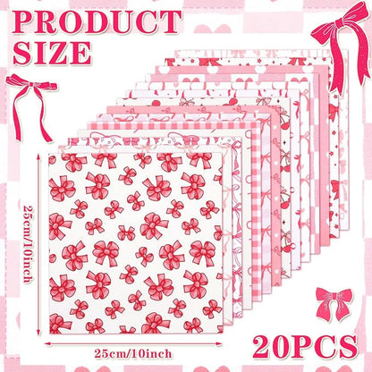 Ganeen 60 Pcs 10 x 10 Inch Pink Bows Quilting Fabric Squares Coquette Pink Bow - Image 2