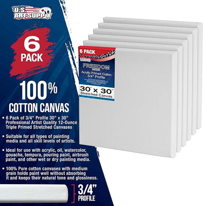 U.S. Art Supply 30 x 30 inch Stretched Canvas 12-Ounce Triple Primed, 100% - Image 2