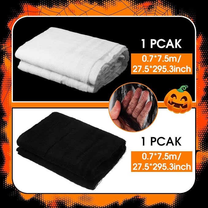 Boao Halloween Cheese cloth 27.56 x 295.28 Inch White Black Cheesecloth Roll - Image 2