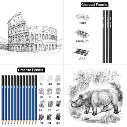 Drawing Kit, Colored Pencils, Charcoal Pencils Art Set and Portable Case - Image 2