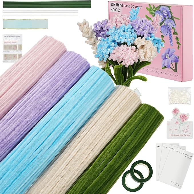 400 Pcs Soft Craft Pipe Cleaners Flowers, 5 Colors Chenille Stems Bulk by upcheirna