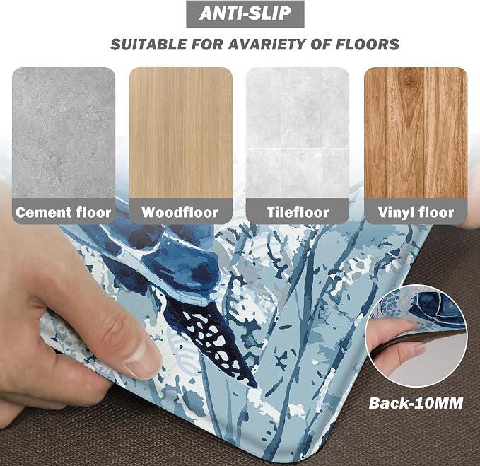 Coastal Beach Kitchen Floor Mat Rugs Nautical Decorative Coral Sea Turtle - Image 5