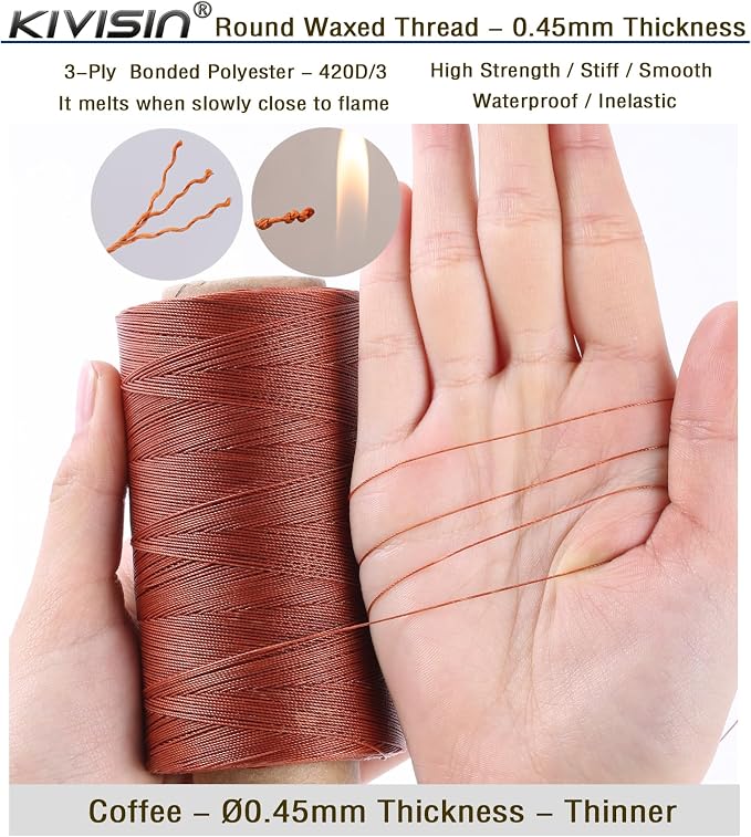 Thin Wax Polyester Thread, 547 Yards, 3 Ply Round Waxed Cord Strings - Image 3