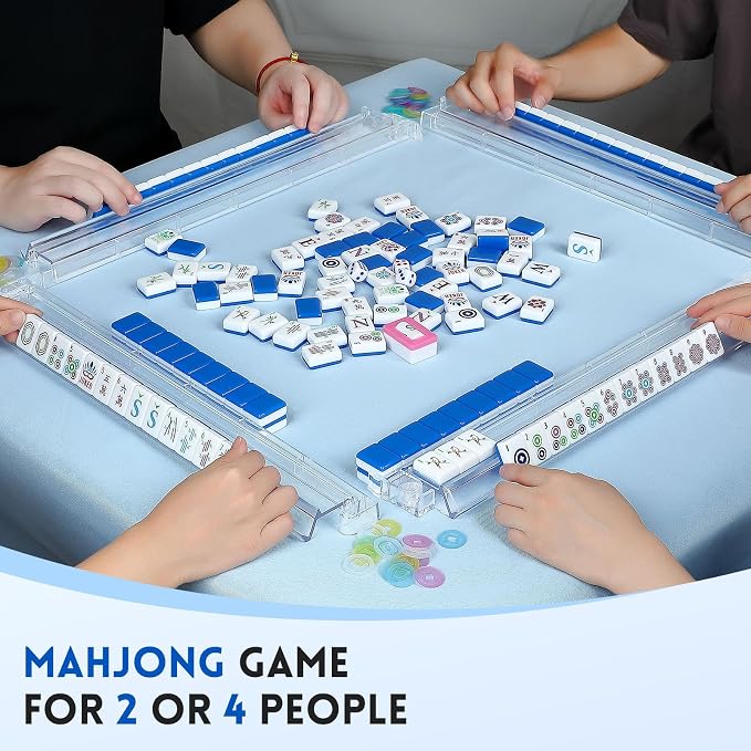 American Mahjong Tile Set, 166 Tiles White Blue Acrylic Carving Tiles, Mahjong - Image 6