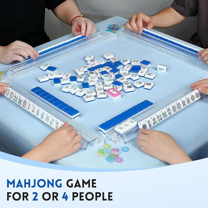 American Mahjong Tile Set, 166 Tiles White Blue Acrylic Carving Tiles, Mahjong - Image 6