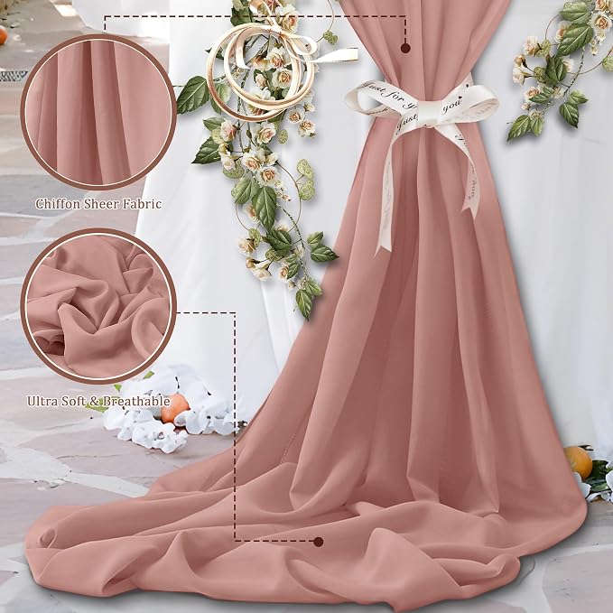 Horbaunal Dusty Rose Chiffon Fabric by The Yard, 1 Yard Continuous Sheer Fabric - Image 3