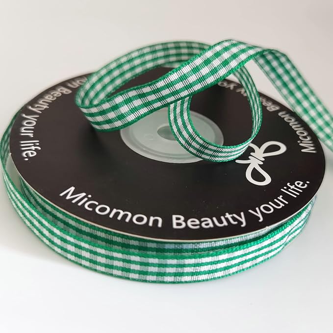 Green Gingham Plaid Checked Christmas Ribbon 25 Yard Each Roll 100% Polyester - Image 6
