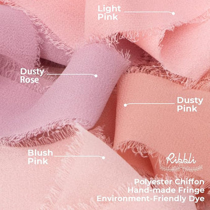 Ribbli Dusty Rose Chiffon Ribbon 1-1/2 inch x 20 Yard Handmade Fringe Chiffon - Image 2