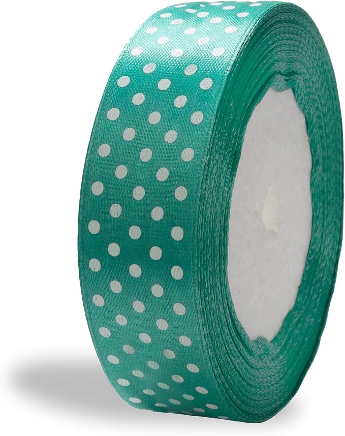 Ribbon 1 inch Mint with White Polka Dots Ribbons - Image 7