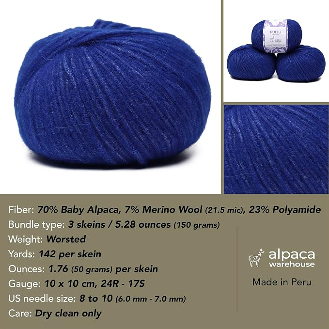 Pullu - Baby Alpaca Merino Wool Yarn Set of 3 Skeins Worsted Weight - Sourced - Image 3