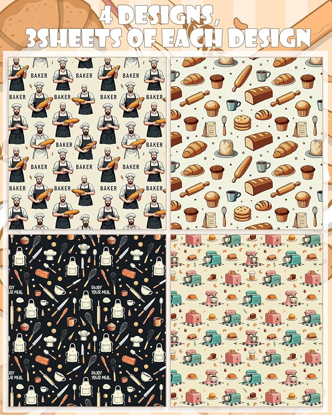 Pineraap 12 Sheets Baking Theme Wrapping Paper, Cute Baker Design Gift Wrap - Image 5