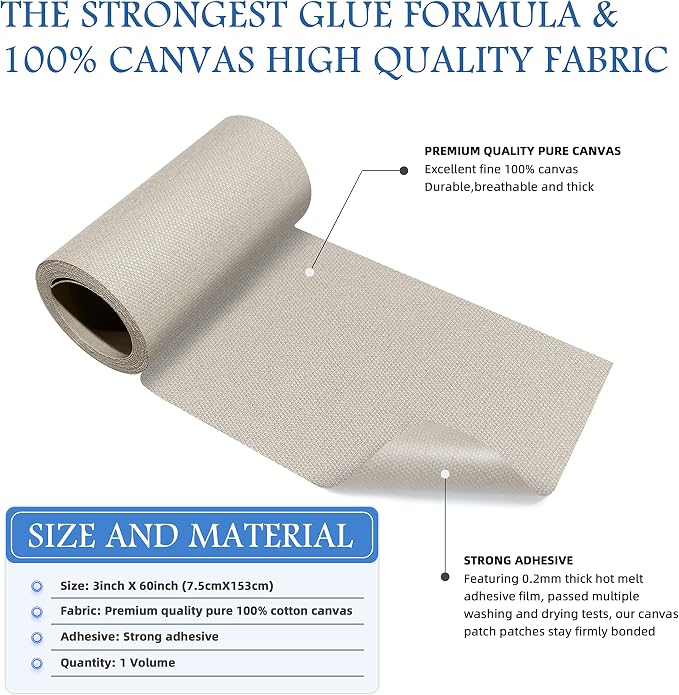 KING MOUNTAIN Canvas Iron on Patch, Waterproof 100% Cotton Fabric Repair Patch - Image 2